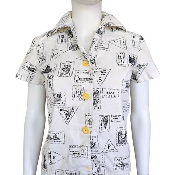 vintage stamp-print button down - Picture 2 of 6